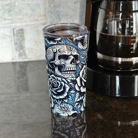 Skulls and Roses Tumbler (Light Green)